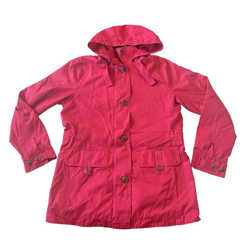 Lands' End Women's Size S 6-8 Pink Windbreaker Lightweight Fuschia Hood Button